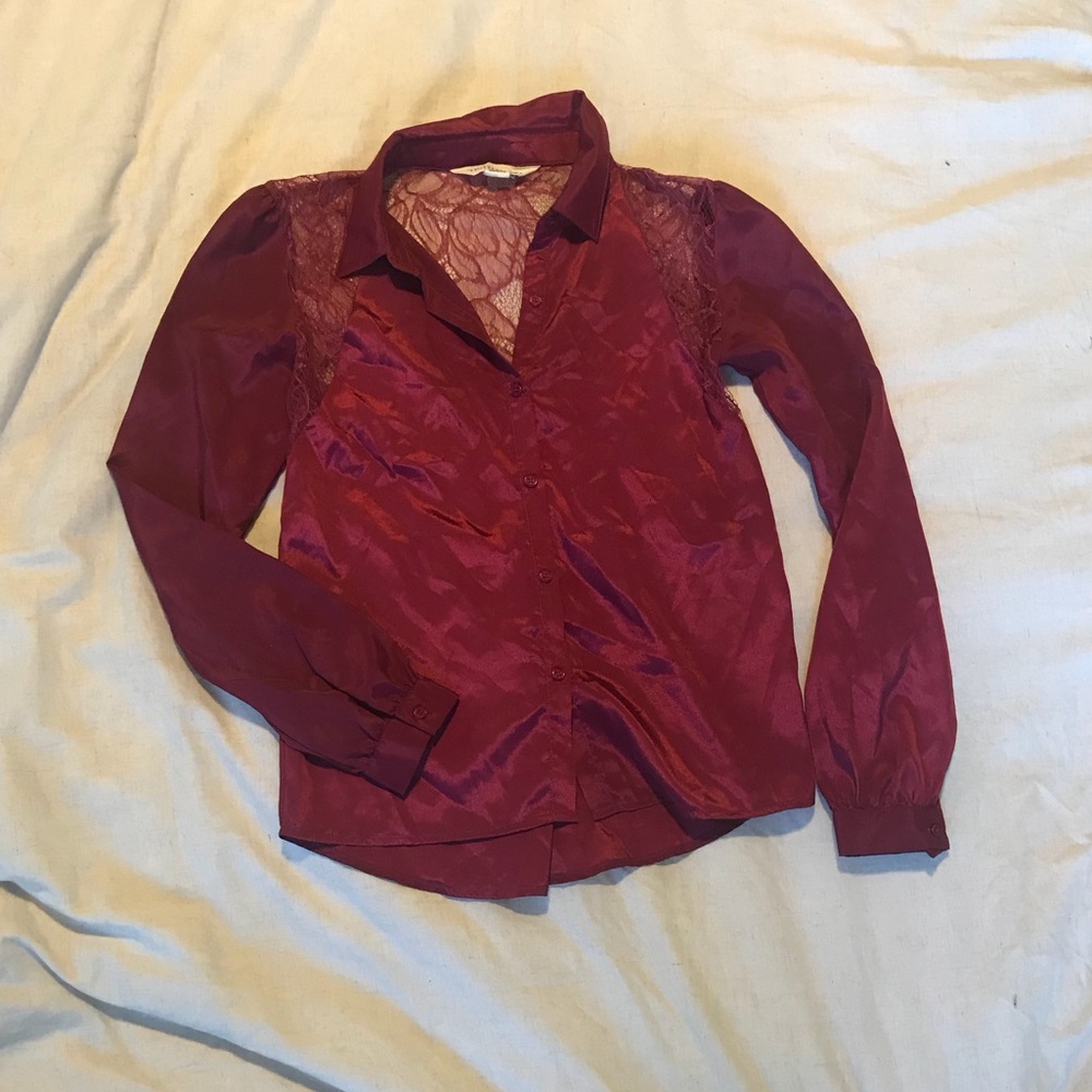 Silky lace button-up blouse